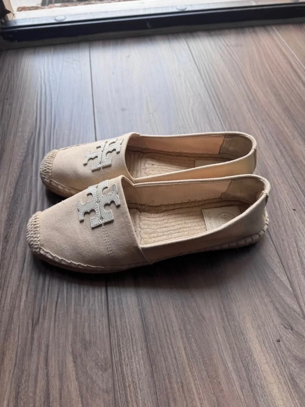 Tory Burch Natural Canvas Espadrille Flats with Logo